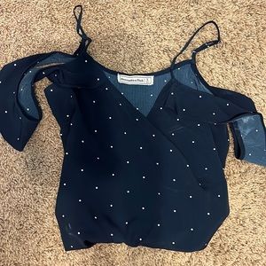 Abercrombie Navy Polka Dot 100% Polyester Blouse